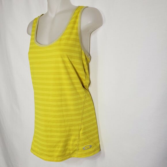 Oakley Womens Medium Tank Top Sleeveless Shirt Stiped Yellow Scoop Neck Stretch - Picture 4 of 10